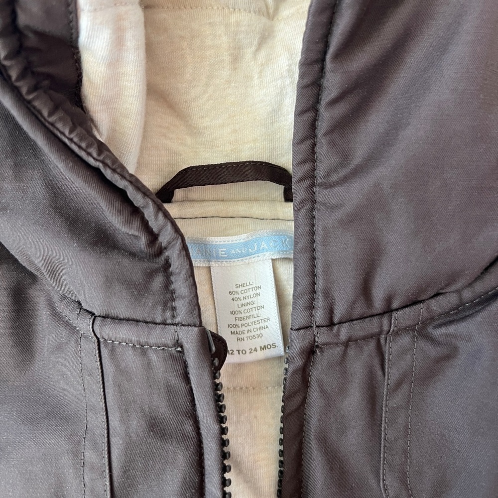 Janie and Jack Brown Hooded Puffer Jacket with Cream Lining - Picture 2 of 5